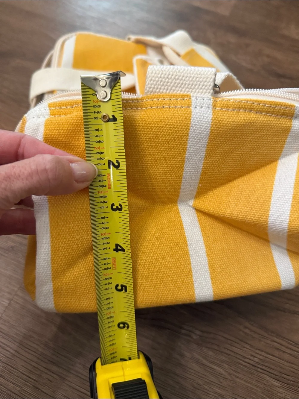 Business & Pleasure Yellow Canvas Stripe Lunch Bag NWT